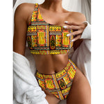 Sunset Ethnic African Tribal Print One Shoulder Bikini Top