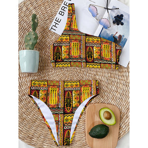 Sunset Ethnic African Tribal Print One Shoulder Bikini Top