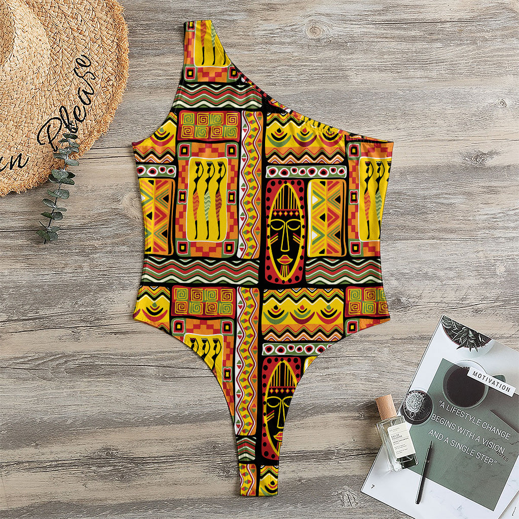 Sunset Ethnic African Tribal Print One Shoulder Bodysuit