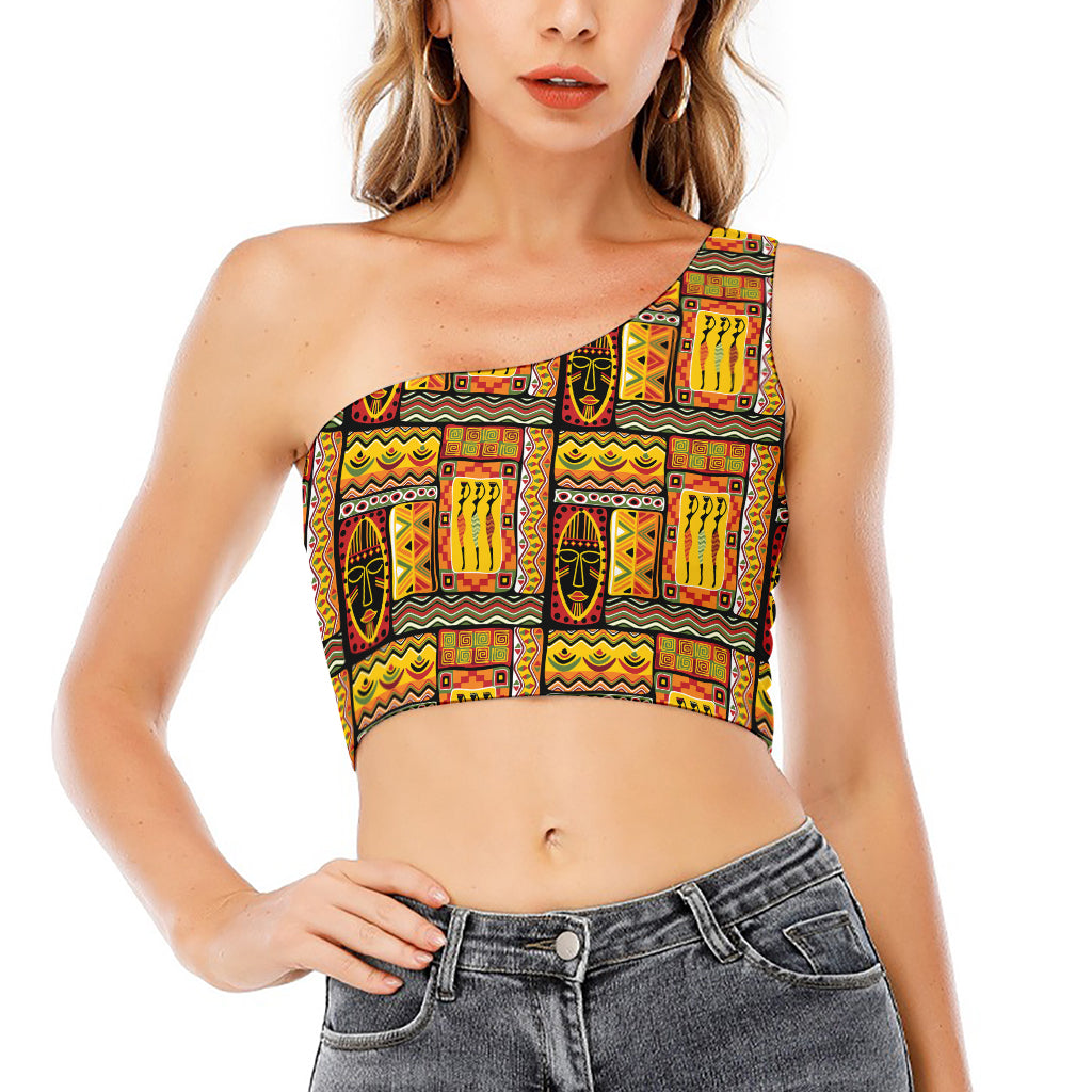 Sunset Ethnic African Tribal Print One Shoulder Crop Top