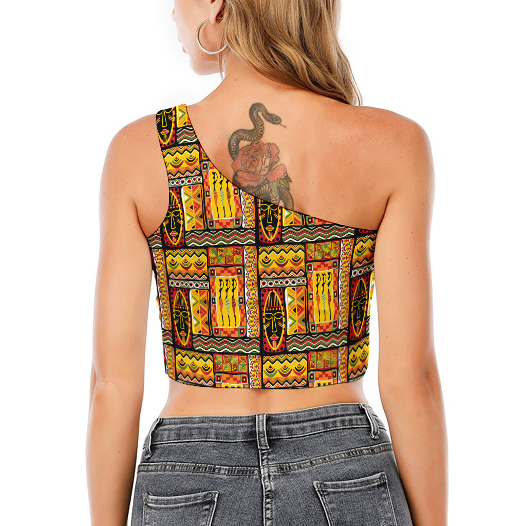 Sunset Ethnic African Tribal Print One Shoulder Crop Top
