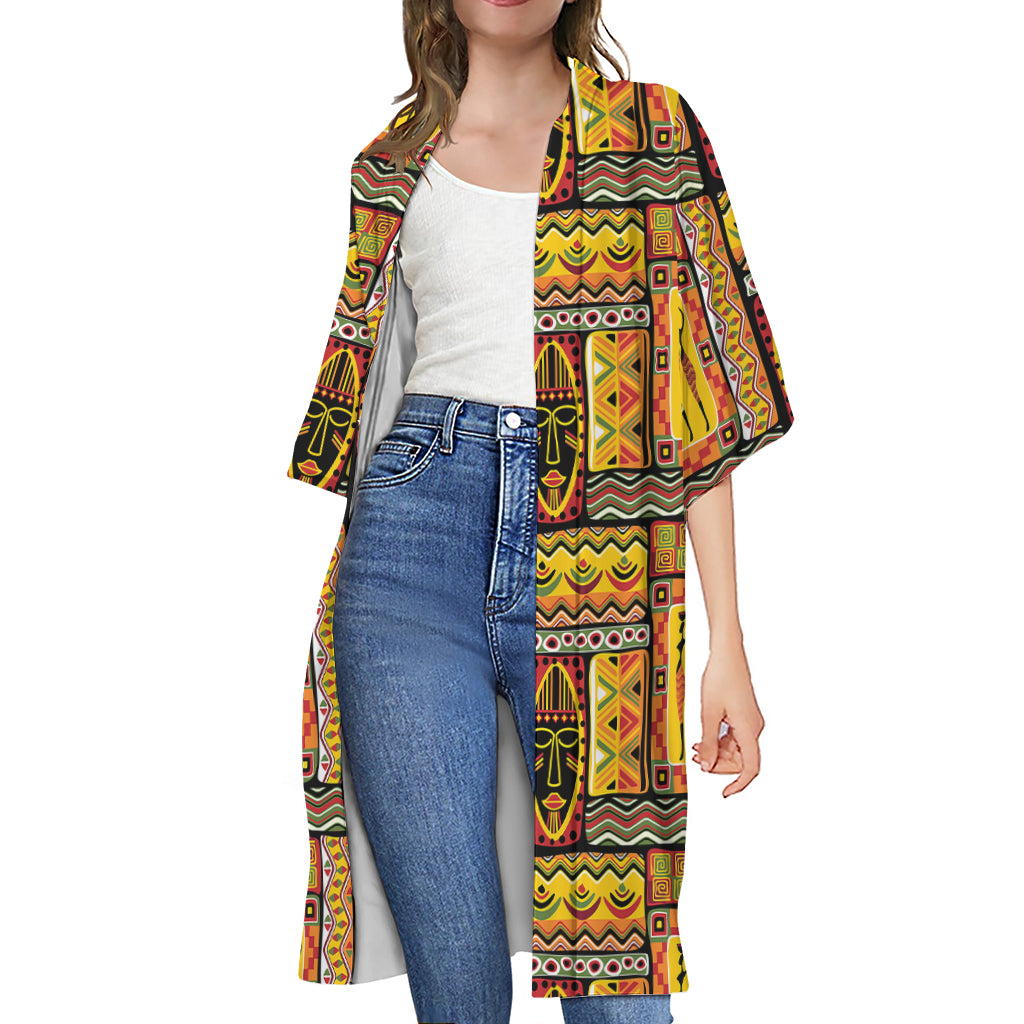 Sunset Ethnic African Tribal Print Open Front Beach Cover Up