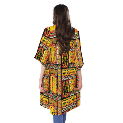 Sunset Ethnic African Tribal Print Open Front Beach Cover Up