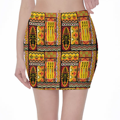 Sunset Ethnic African Tribal Print Pencil Mini Skirt