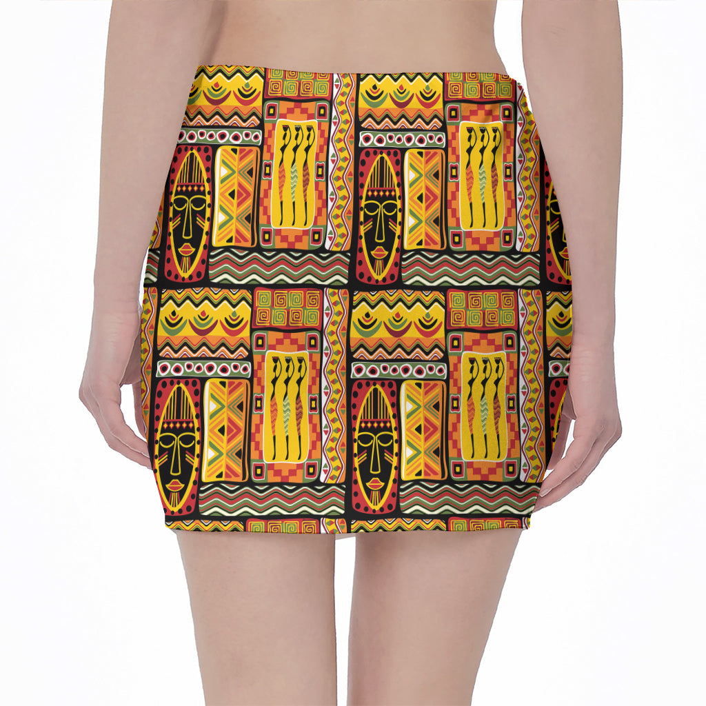 Sunset Ethnic African Tribal Print Pencil Mini Skirt