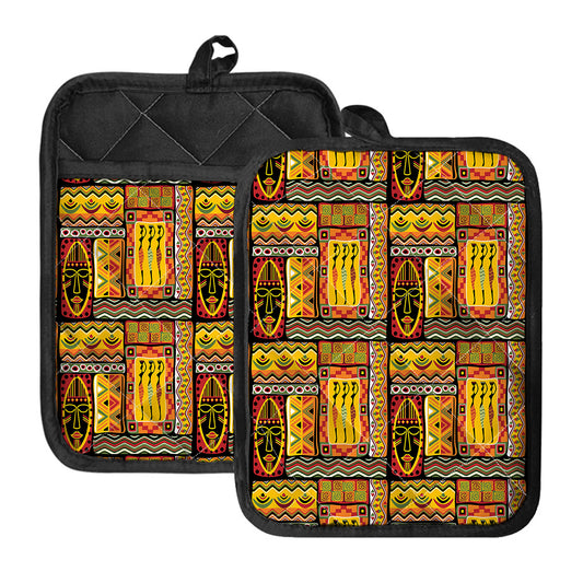 Sunset Ethnic African Tribal Print Pot Holders With Pocket