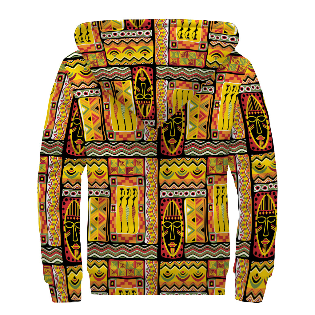 Sunset Ethnic African Tribal Print Sherpa Lined Zip Up Hoodie