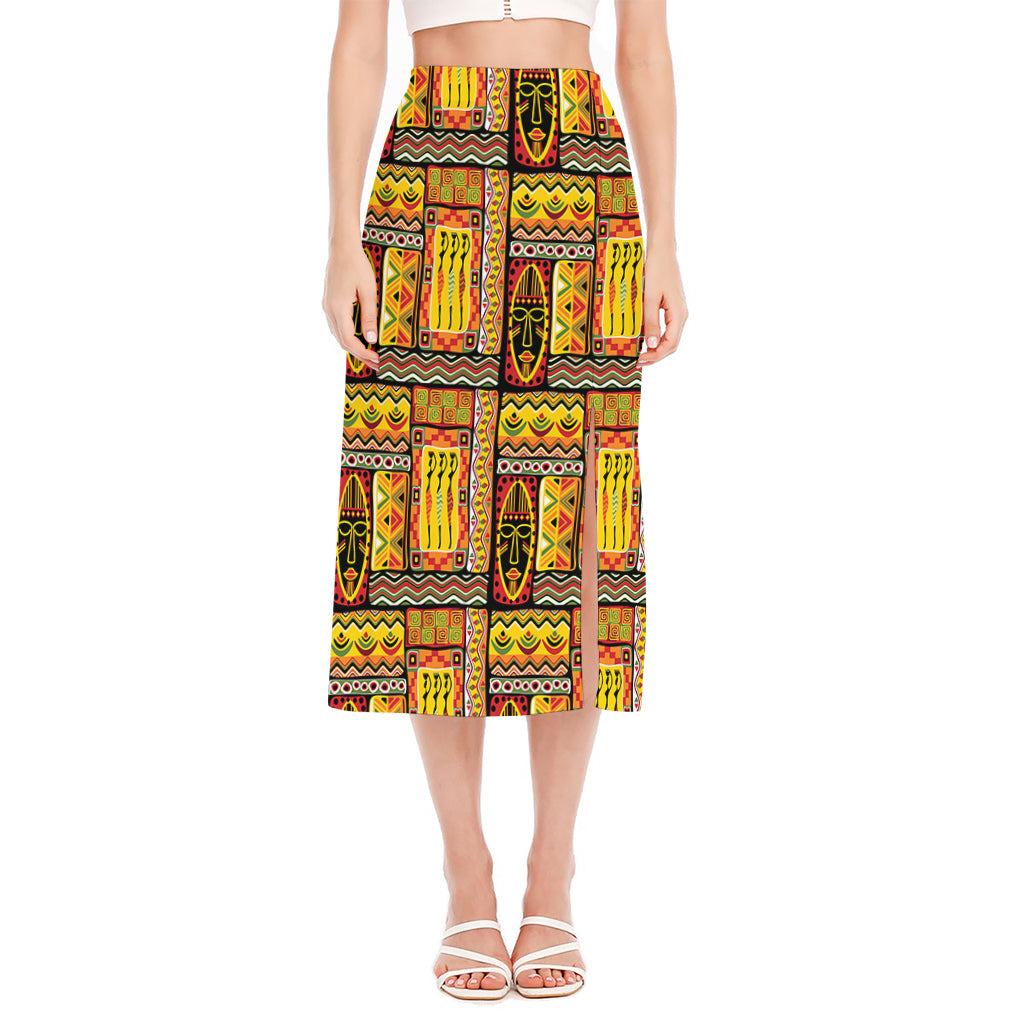 Sunset Ethnic African Tribal Print Side Slit Midi Skirt