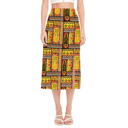 Sunset Ethnic African Tribal Print Side Slit Midi Skirt