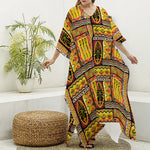 Sunset Ethnic African Tribal Print Silk V-Neck Kaftan Dress