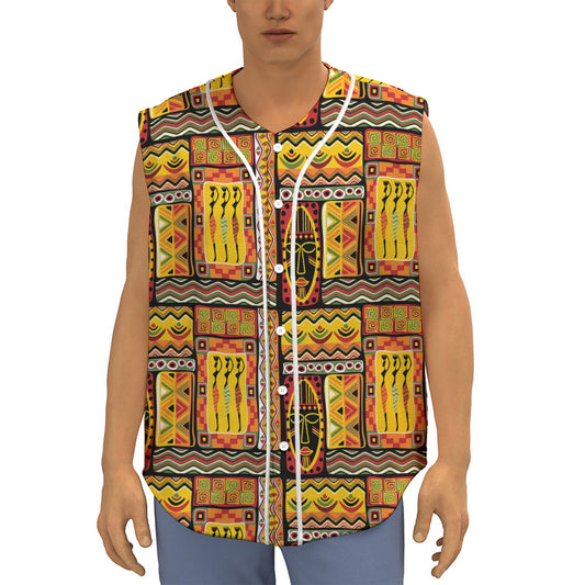 Sunset Ethnic African Tribal Print Sleeveless Baseball Jersey