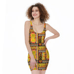 Sunset Ethnic African Tribal Print Sleeveless Bodycon Dress