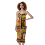 Sunset Ethnic African Tribal Print Slim Fit Midi Cami Dress