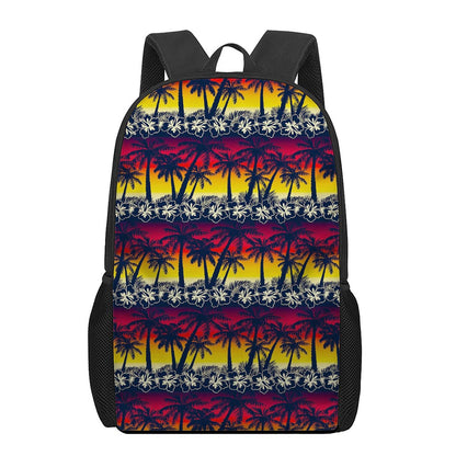 Sunset Hibiscus Palm Tree Pattern Print 17 Inch Backpack
