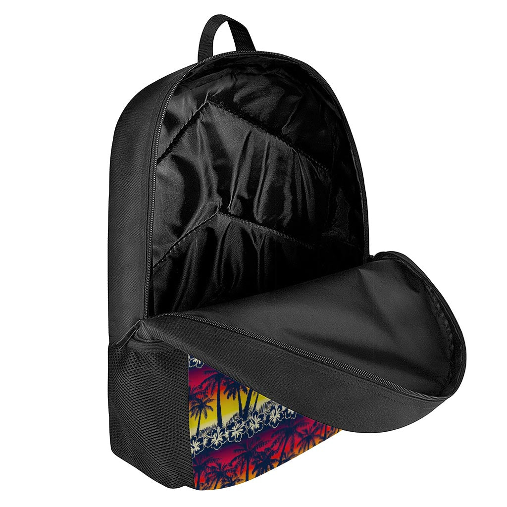 Sunset Hibiscus Palm Tree Pattern Print 17 Inch Backpack
