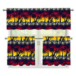 Sunset Hibiscus Palm Tree Pattern Print 3 Piece Kitchen Curtains
