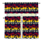 Sunset Hibiscus Palm Tree Pattern Print 3 Piece Kitchen Curtains