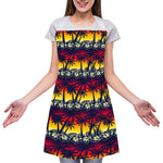 Sunset Hibiscus Palm Tree Pattern Print Adjustable Apron