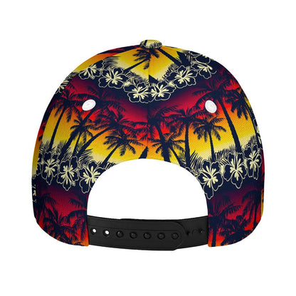 Sunset Hibiscus Palm Tree Pattern Print Baseball Cap