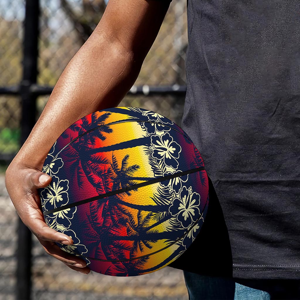 Sunset Hibiscus Palm Tree Pattern Print Basketball