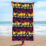 Sunset Hibiscus Palm Tree Pattern Print Beach Towel