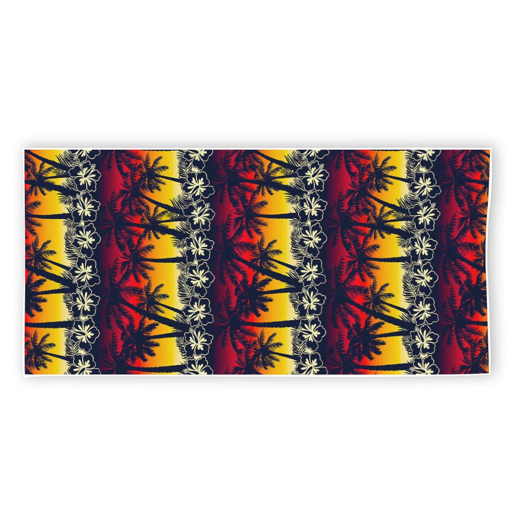 Sunset Hibiscus Palm Tree Pattern Print Beach Towel