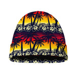 Sunset Hibiscus Palm Tree Pattern Print Beanie