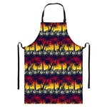 Sunset Hibiscus Palm Tree Pattern Print Bib Apron With Pocket