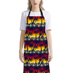 Sunset Hibiscus Palm Tree Pattern Print Bib Apron With Pocket