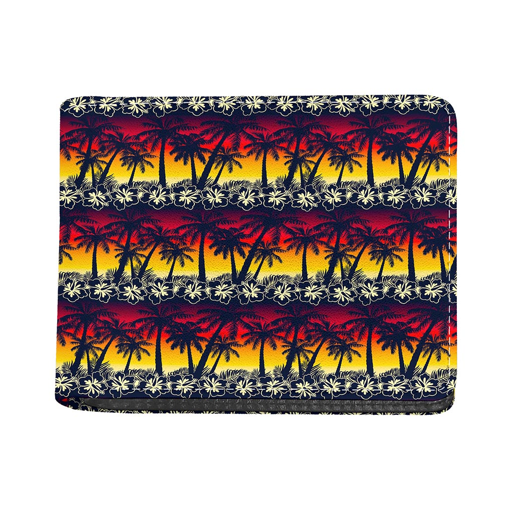 Sunset Hibiscus Palm Tree Pattern Print Bifold Wallet