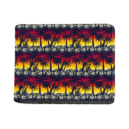 Sunset Hibiscus Palm Tree Pattern Print Bifold Wallet