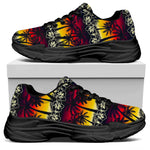 Sunset Hibiscus Palm Tree Pattern Print Black Chunky Shoes