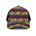 Sunset Hibiscus Palm Tree Pattern Print Black Mesh Trucker Hat