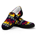 Sunset Hibiscus Palm Tree Pattern Print Black Slip On Sneakers