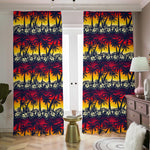 Sunset Hibiscus Palm Tree Pattern Print Blackout Pencil Pleat Curtains