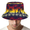 Sunset Hibiscus Palm Tree Pattern Print Bucket Hat