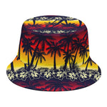 Sunset Hibiscus Palm Tree Pattern Print Bucket Hat