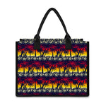 Sunset Hibiscus Palm Tree Pattern Print Canvas Tote Bag