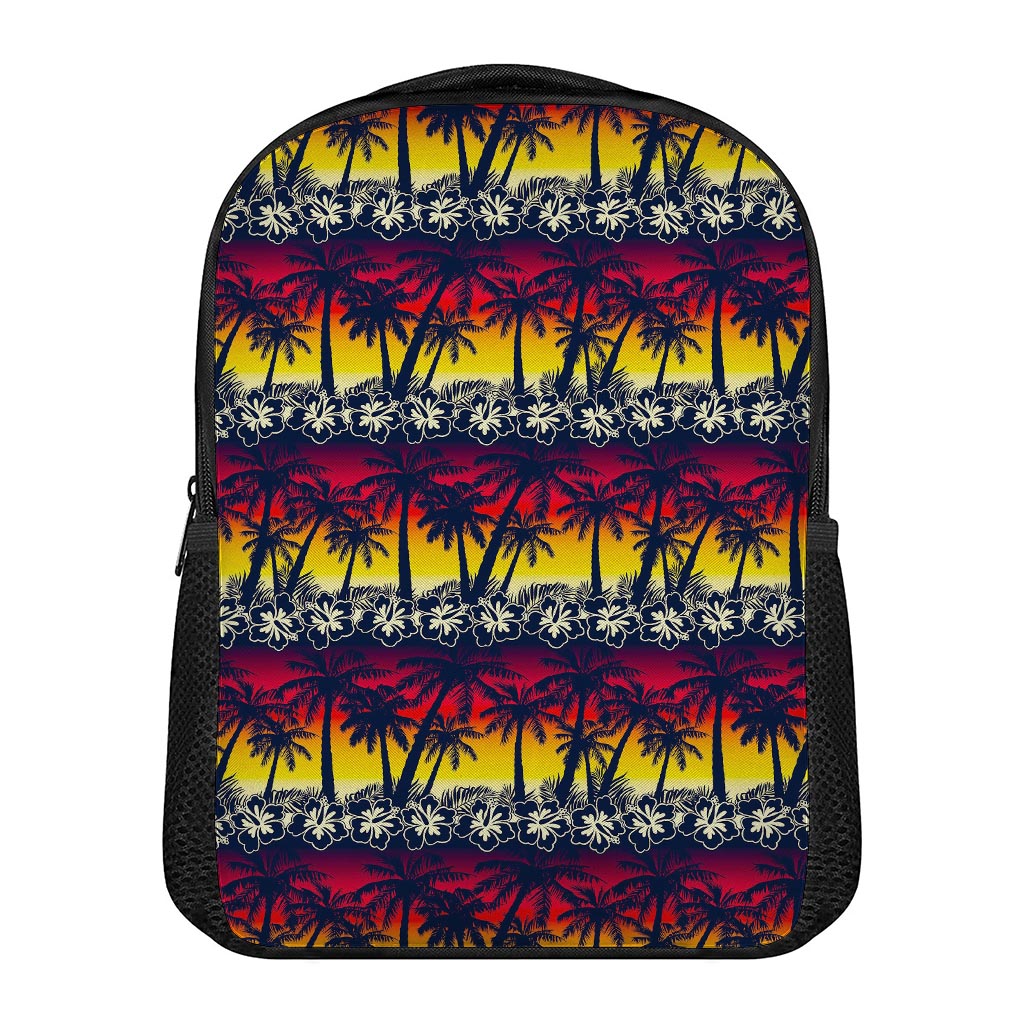 Sunset Hibiscus Palm Tree Pattern Print Casual Backpack