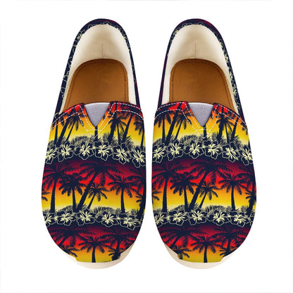 Sunset Hibiscus Palm Tree Pattern Print Casual Shoes