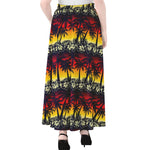 Sunset Hibiscus Palm Tree Pattern Print Chiffon Maxi Skirt