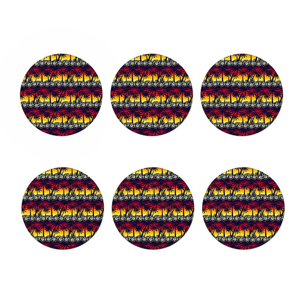 Sunset Hibiscus Palm Tree Pattern Print Coaster Set