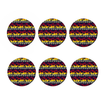 Sunset Hibiscus Palm Tree Pattern Print Coaster Set