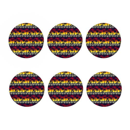 Sunset Hibiscus Palm Tree Pattern Print Coaster Set