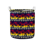 Sunset Hibiscus Palm Tree Pattern Print Collapsible Laundry Basket
