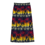 Sunset Hibiscus Palm Tree Pattern Print Cotton Front Slit Maxi Skirt