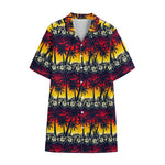 Sunset Hibiscus Palm Tree Pattern Print Cotton Hawaiian Shirt