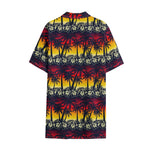 Sunset Hibiscus Palm Tree Pattern Print Cotton Hawaiian Shirt