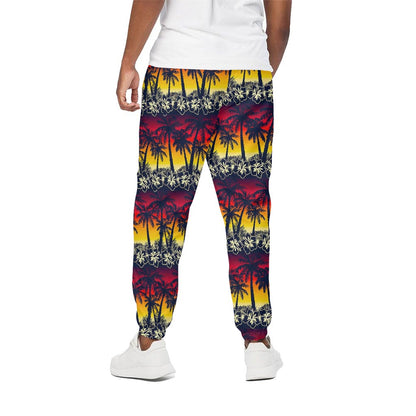 Sunset Hibiscus Palm Tree Pattern Print Cotton Pants