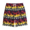 Sunset Hibiscus Palm Tree Pattern Print Cotton Shorts